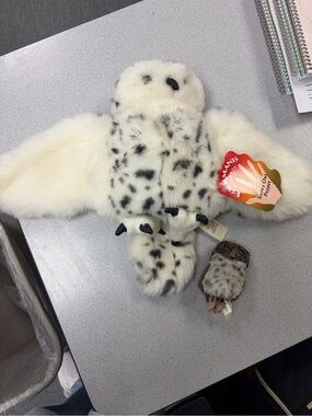 Plush Snowy Owl Stuffed Animal - White with Black Speckles